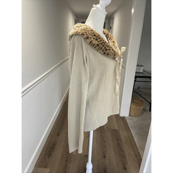 Leopard Collar Cardigan Beige Pearl Button-Up Cardigan Sz L* 50s Retro Hollywood - Picture 2 of 13